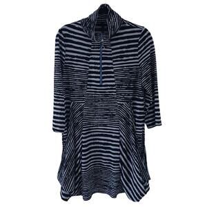 IC By Connie K Tunic Top Small Black White Striped Asymmetrical Hem Maximalist